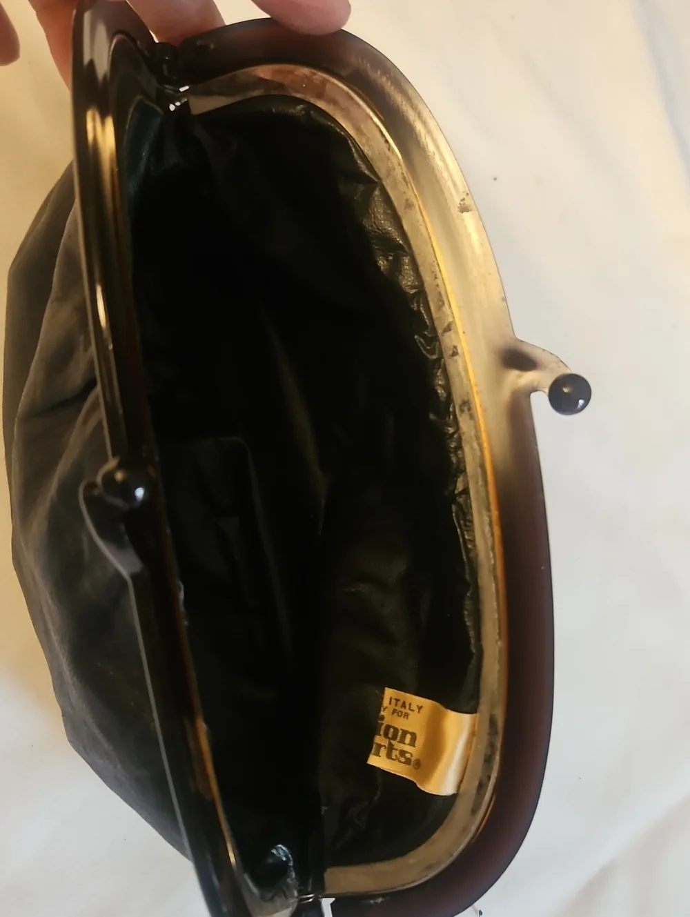 Itatian Made Black Vintage Kiss-Lock Clutch Bag